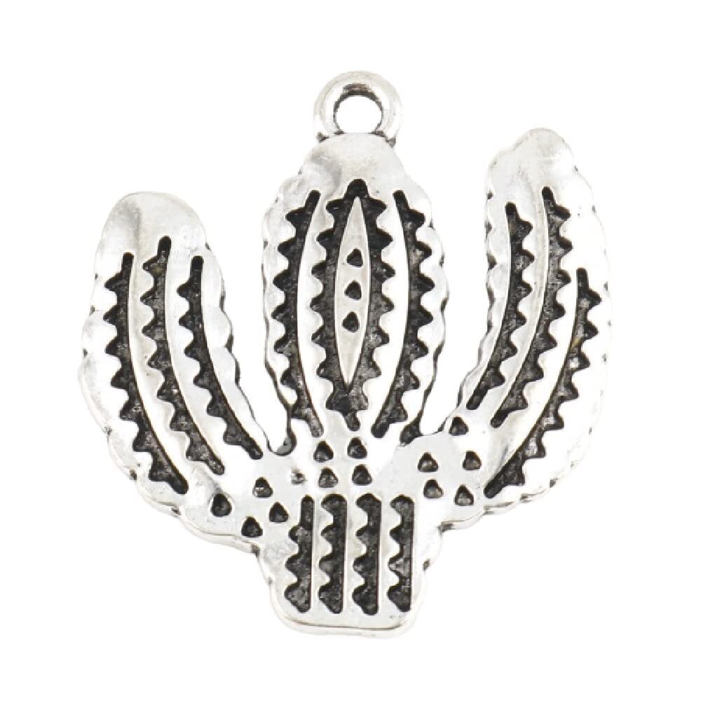 6918 10PC Antiqued Silver Alloy Cactus Charms Pendants 27x24mm